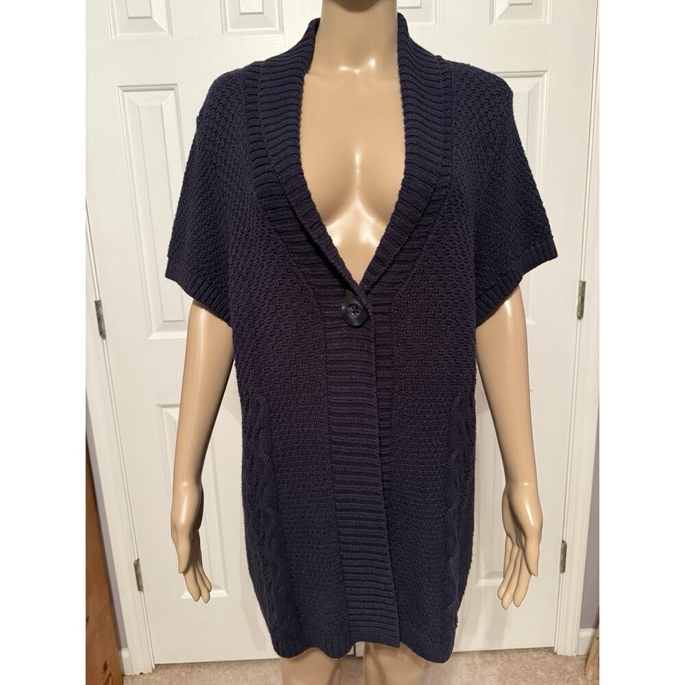 Christopher and Banks Navy Blue Capped-Sleeved Cardigan Sweater, Size L